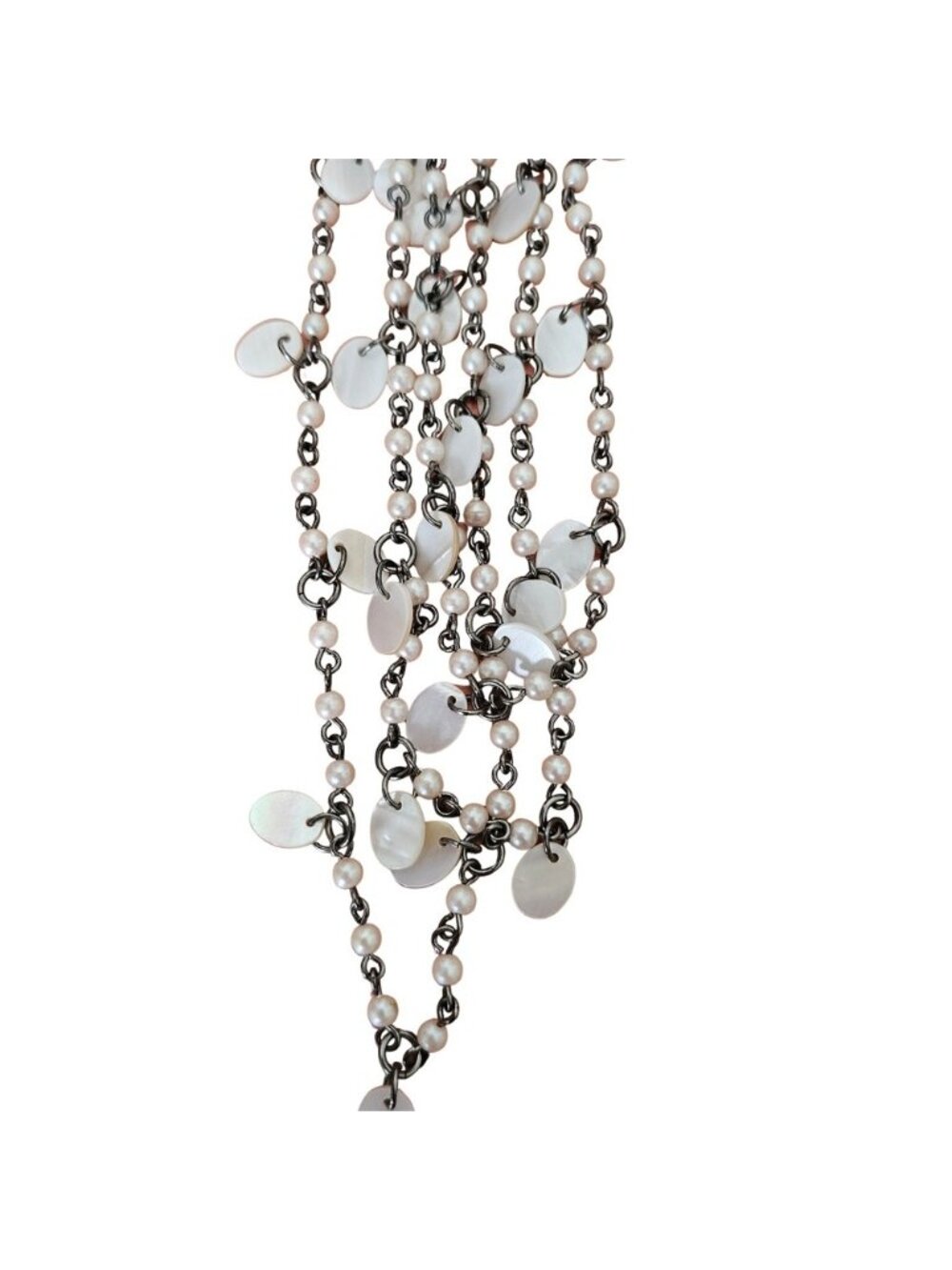 Multi Strand Faux Pearl Mother of‎ Pearl Shell Gunmetal Layered Necklace Boho
